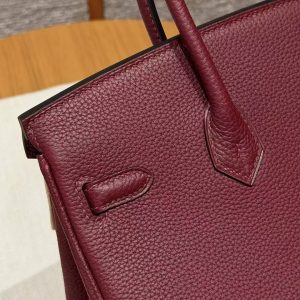 Hermès Birkin 25 Bag Handmade In Togo Calfskin Leather Gold Hardware 55 Rouge H - Image 6