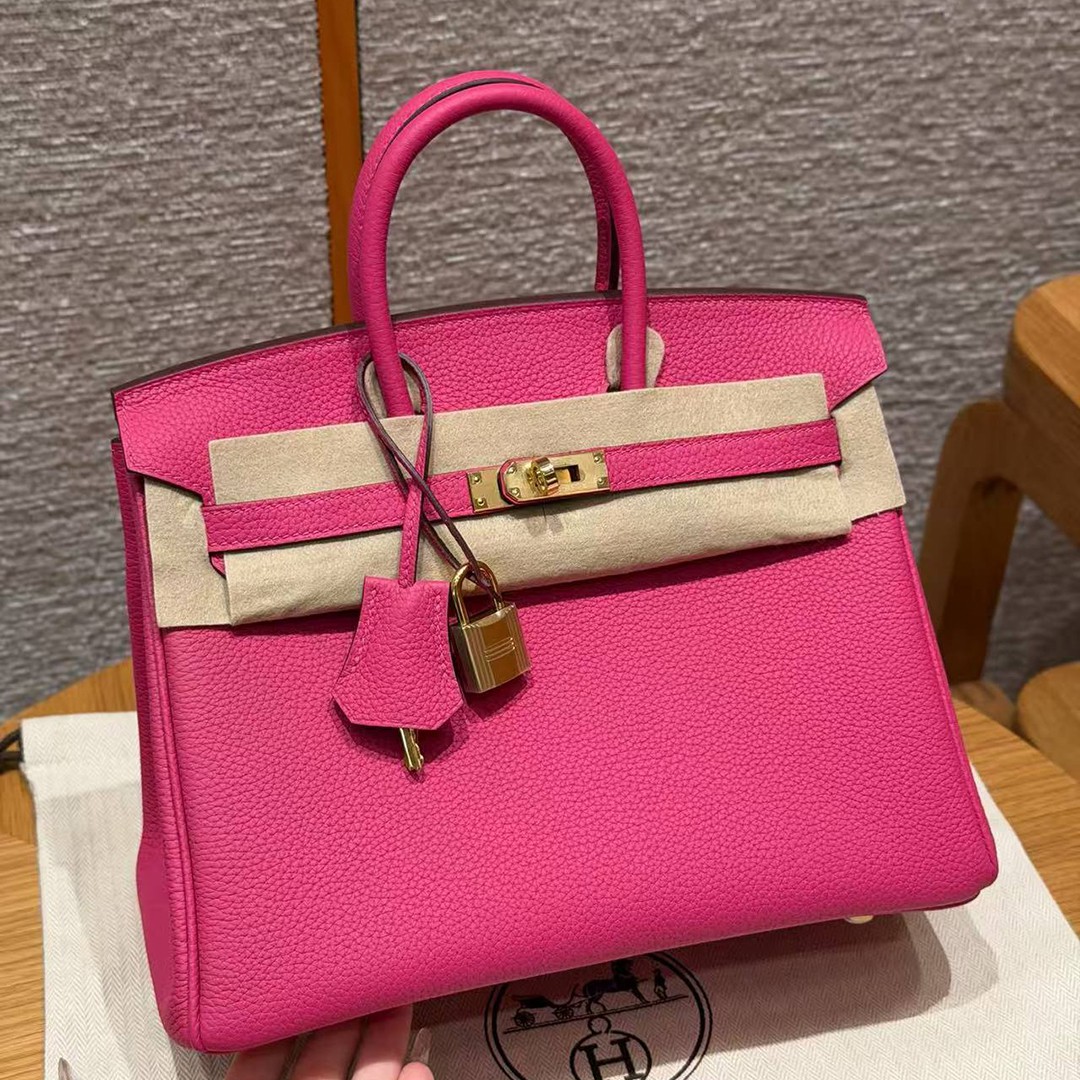 Hermes Birkin 25 Bag Handmade In Togo Calfskin Leather Gold Hardware 5J Fuchia 01