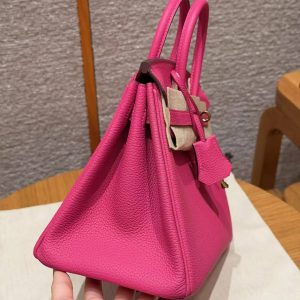Hermes Birkin 25 Bag Handmade In Togo Calfskin Leather Gold Hardware 5J Fuchia - Image 21