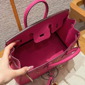 Hermes Birkin 25 Bag Handmade In Togo Calfskin Leather Gold Hardware 5J Fuchia - Image 18
