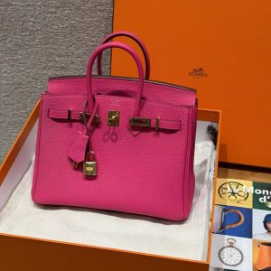 Hermes Birkin 25 Bag Handmade In Togo Calfskin Leather Gold Hardware 5J Fuchia - Image 14