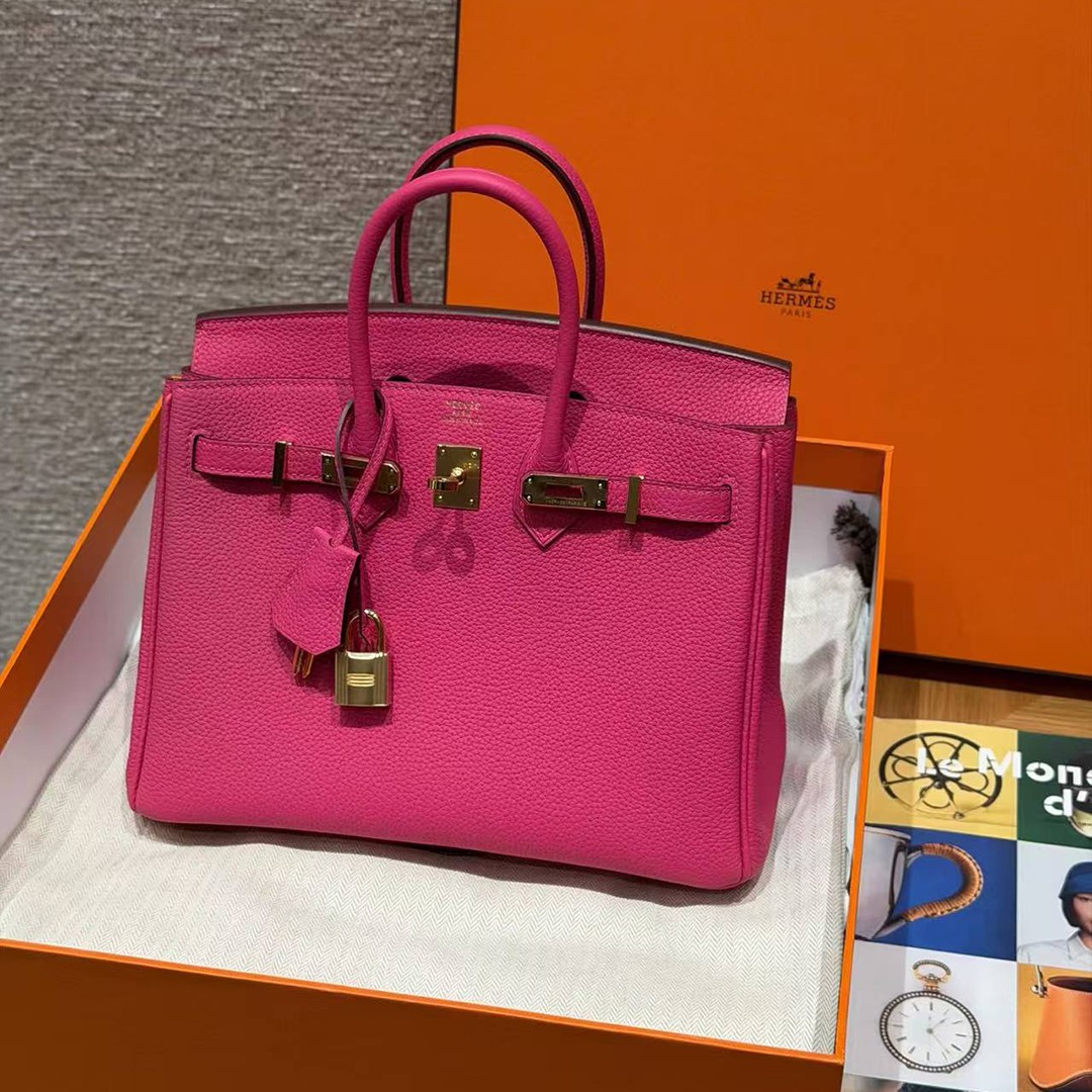 Hermes Birkin 25 Bag Handmade In Togo Calfskin Leather Gold Hardware 5J Fuchia - Image 14
