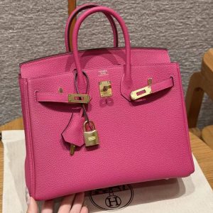 Hermes Birkin 25 Bag Handmade In Togo Calfskin Leather Gold Hardware 5J Fuchia - Image 13