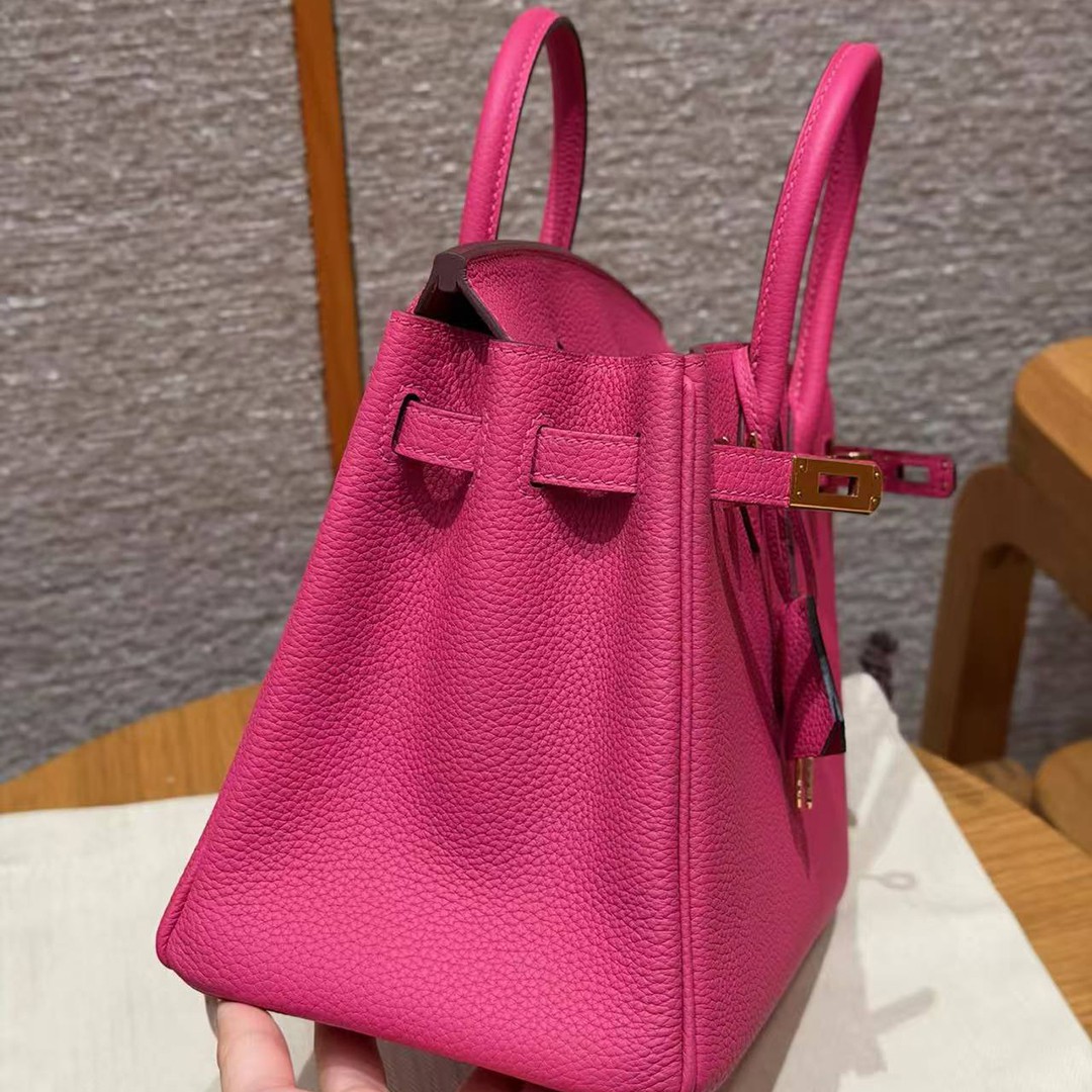 Hermes Birkin 25 Bag Handmade In Togo Calfskin Leather Gold Hardware 5J Fuchia - Image 12