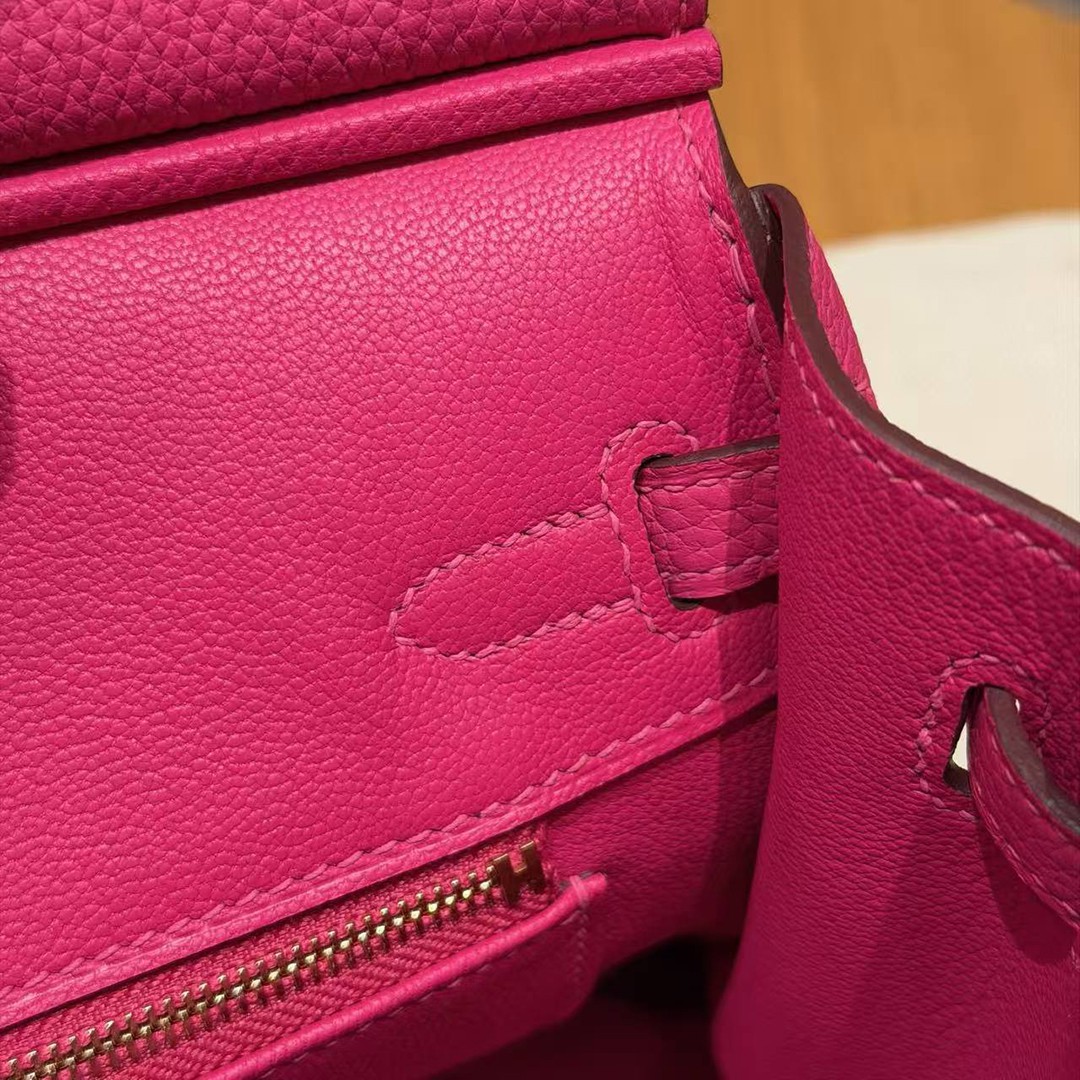 Hermes Birkin 25 Bag Handmade In Togo Calfskin Leather Gold Hardware 5J Fuchia - Image 8