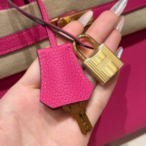 Hermes Birkin 25 Bag Handmade In Togo Calfskin Leather Gold Hardware 5J Fuchia - Image 5