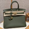 Hermes Birkin 25 Bag Handmade In Togo Calfskin Leather Gold Hardware 61 Olive Green