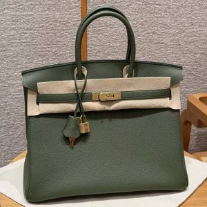 Hermes Birkin 25 Bag Handmade In Togo Calfskin Leather Gold Hardware 61 Olive Green