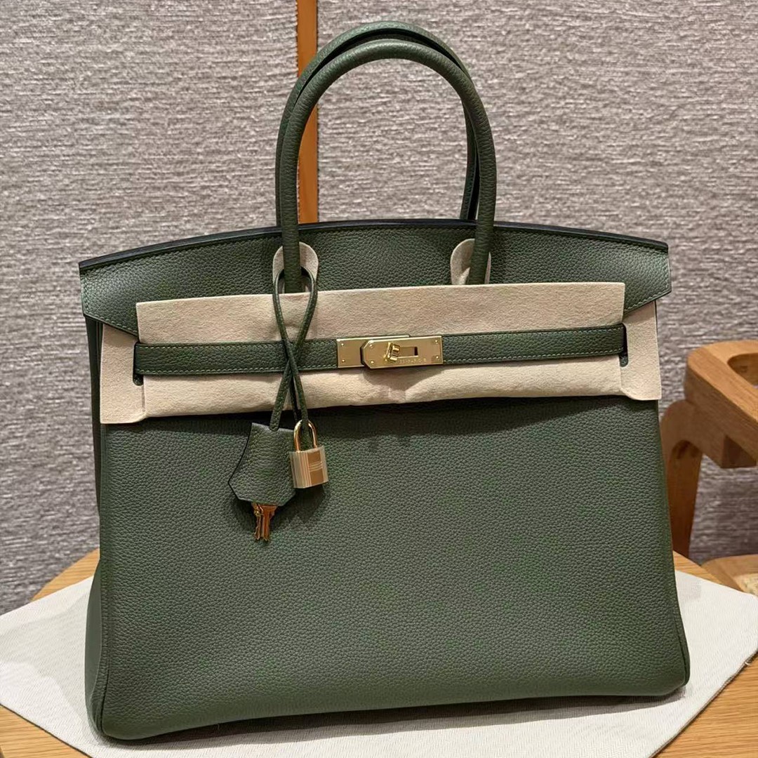 Hermes Birkin 25 Bag Handmade In Togo Calfskin Leather Gold Hardware 61 Olive Green