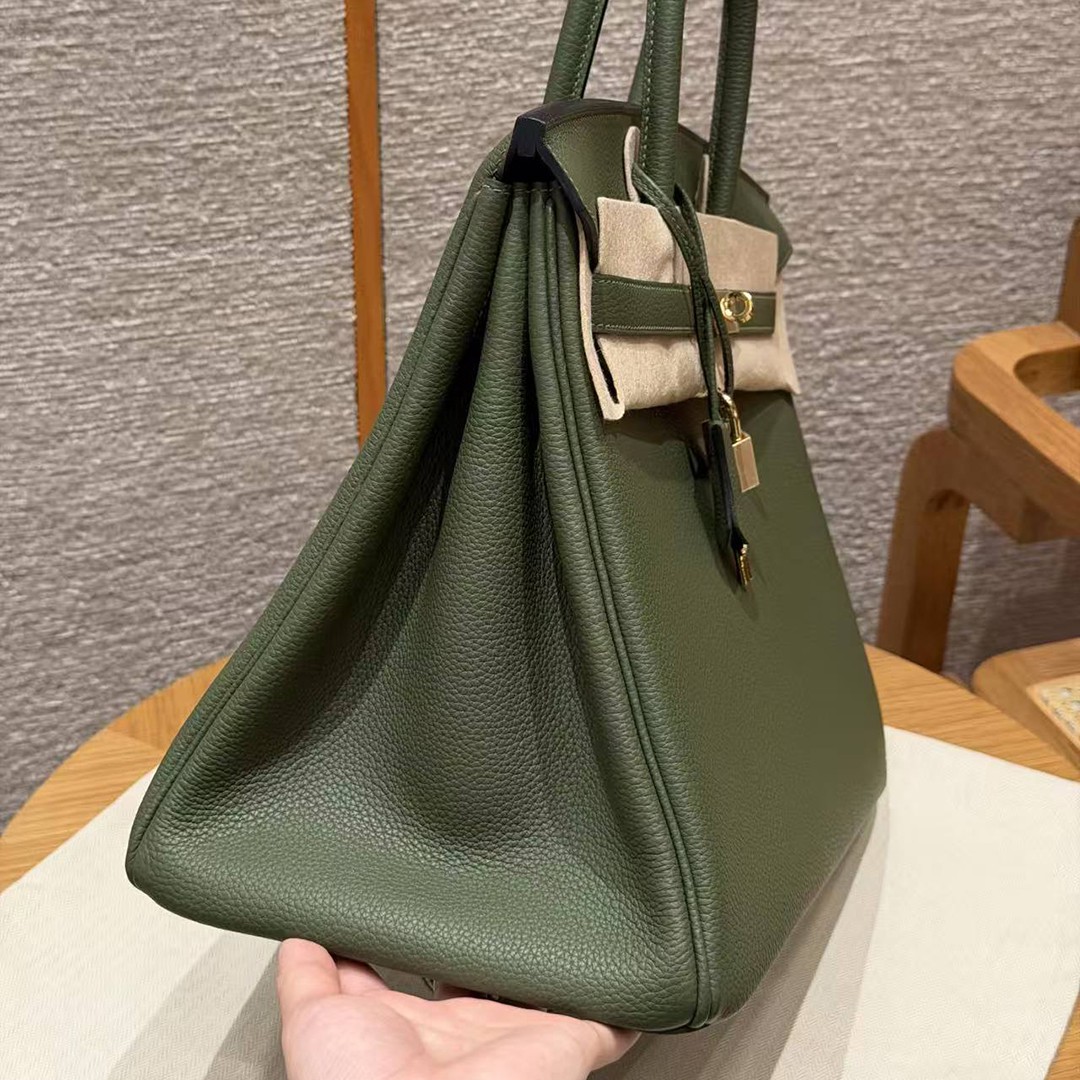 Hermes Birkin 25 Bag Handmade In Togo Calfskin Leather Gold Hardware 61 Olive Green - Image 23