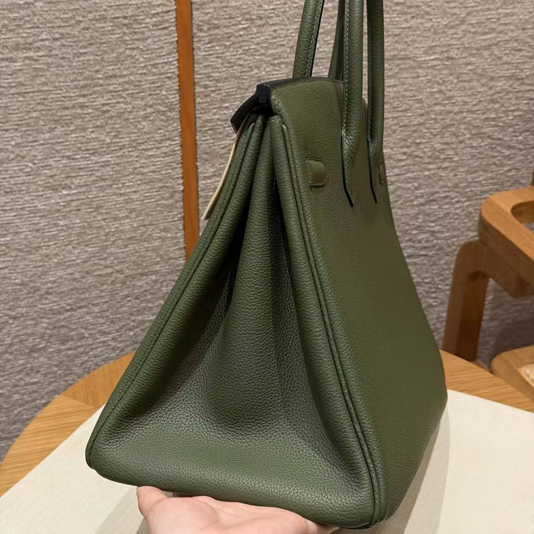Hermes Birkin 25 Bag Handmade In Togo Calfskin Leather Gold Hardware 61 Olive Green - Image 22