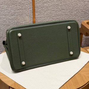 Hermes Birkin 25 Bag Handmade In Togo Calfskin Leather Gold Hardware 61 Olive Green - Image 21