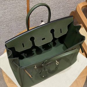 Hermes Birkin 25 Bag Handmade In Togo Calfskin Leather Gold Hardware 61 Olive Green - Image 20