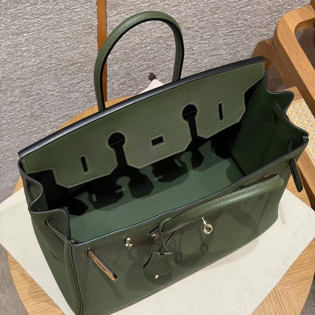 Hermes Birkin 25 Bag Handmade In Togo Calfskin Leather Gold Hardware 61 Olive Green - Image 20