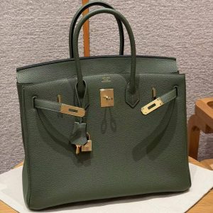 Hermes Birkin 25 Bag Handmade In Togo Calfskin Leather Gold Hardware 61 Olive Green - Image 16