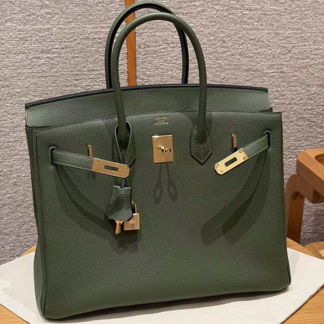 Hermes Birkin 25 Bag Handmade In Togo Calfskin Leather Gold Hardware 61 Olive Green - Image 16