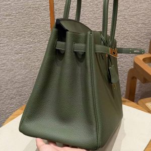 Hermes Birkin 25 Bag Handmade In Togo Calfskin Leather Gold Hardware 61 Olive Green - Image 15