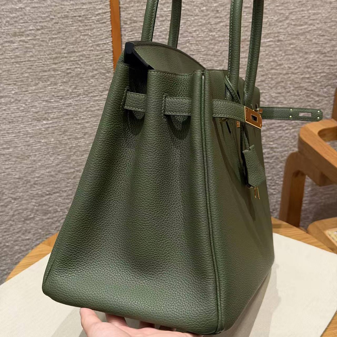 Hermes Birkin 25 Bag Handmade In Togo Calfskin Leather Gold Hardware 61 Olive Green - Image 15