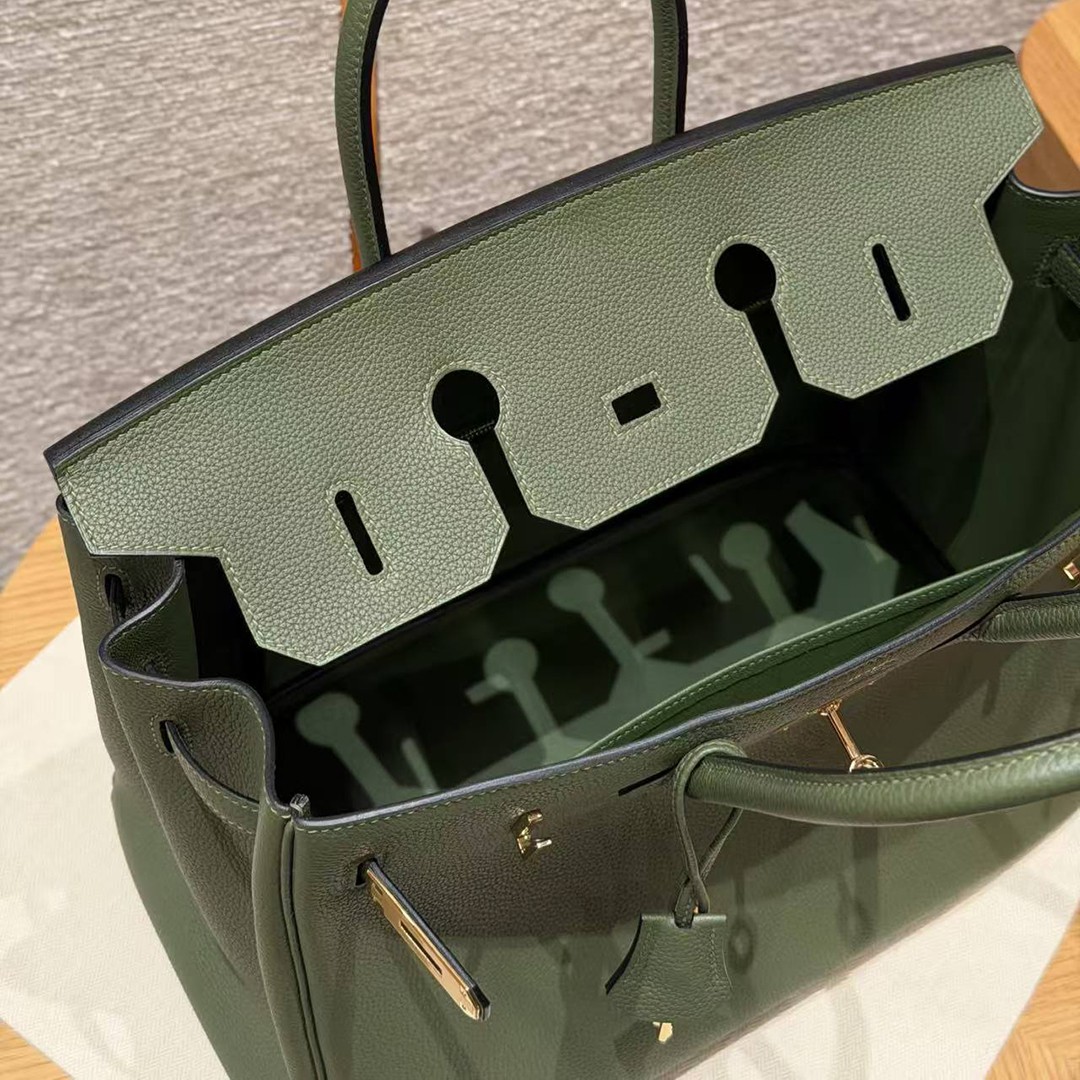 Hermes Birkin 25 Bag Handmade In Togo Calfskin Leather Gold Hardware 61 Olive Green - Image 14