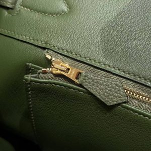 Hermes Birkin 25 Bag Handmade In Togo Calfskin Leather Gold Hardware 61 Olive Green - Image 11