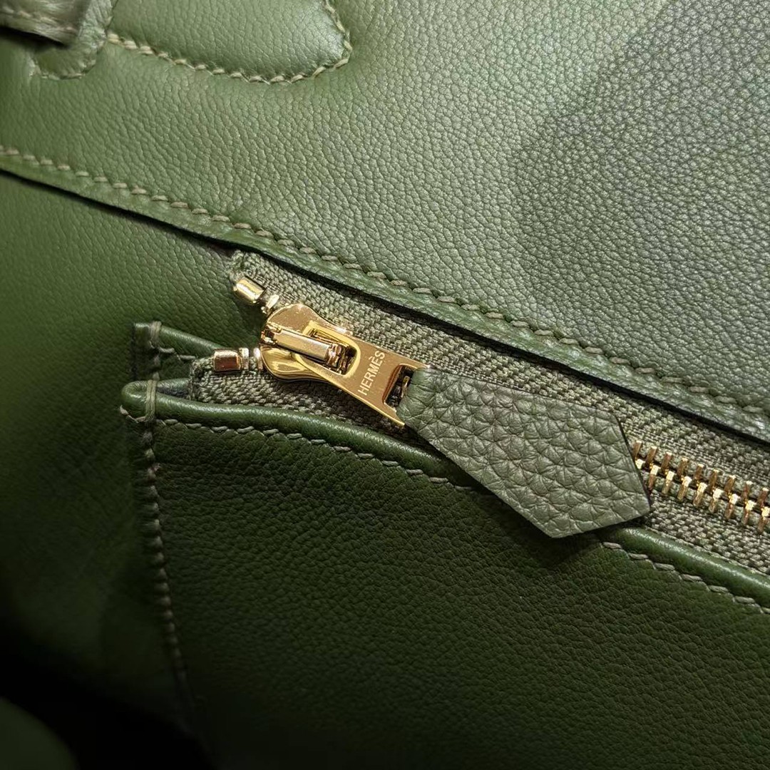 Hermes Birkin 25 Bag Handmade In Togo Calfskin Leather Gold Hardware 61 Olive Green - Image 11