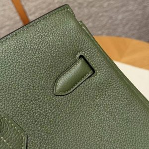Hermes Birkin 25 Bag Handmade In Togo Calfskin Leather Gold Hardware 61 Olive Green - Image 10