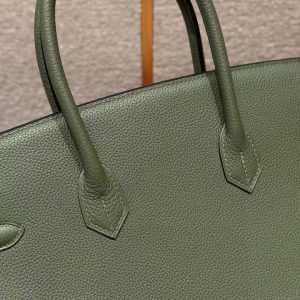 Hermes Birkin 25 Bag Handmade In Togo Calfskin Leather Gold Hardware 61 Olive Green - Image 9