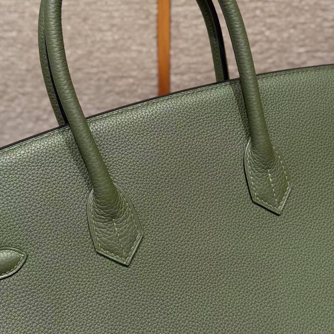 Hermes Birkin 25 Bag Handmade In Togo Calfskin Leather Gold Hardware 61 Olive Green - Image 9