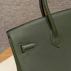Hermes Birkin 25 Bag Handmade In Togo Calfskin Leather Gold Hardware 61 Olive Green - Image 8
