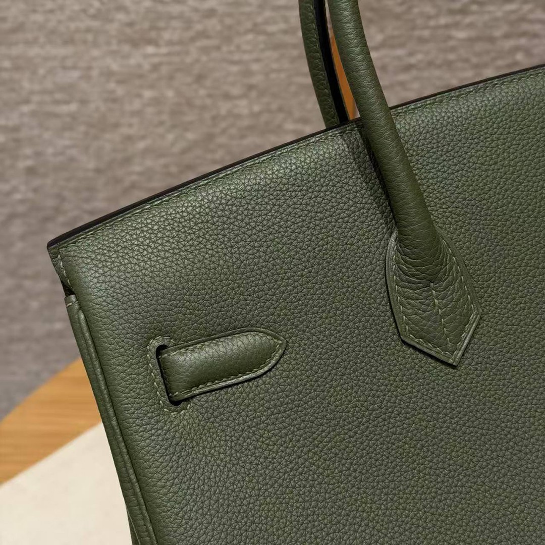 Hermes Birkin 25 Bag Handmade In Togo Calfskin Leather Gold Hardware 61 Olive Green - Image 8