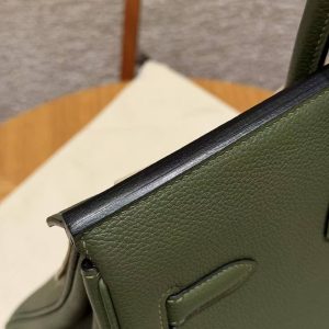 Hermes Birkin 25 Bag Handmade In Togo Calfskin Leather Gold Hardware 61 Olive Green - Image 7