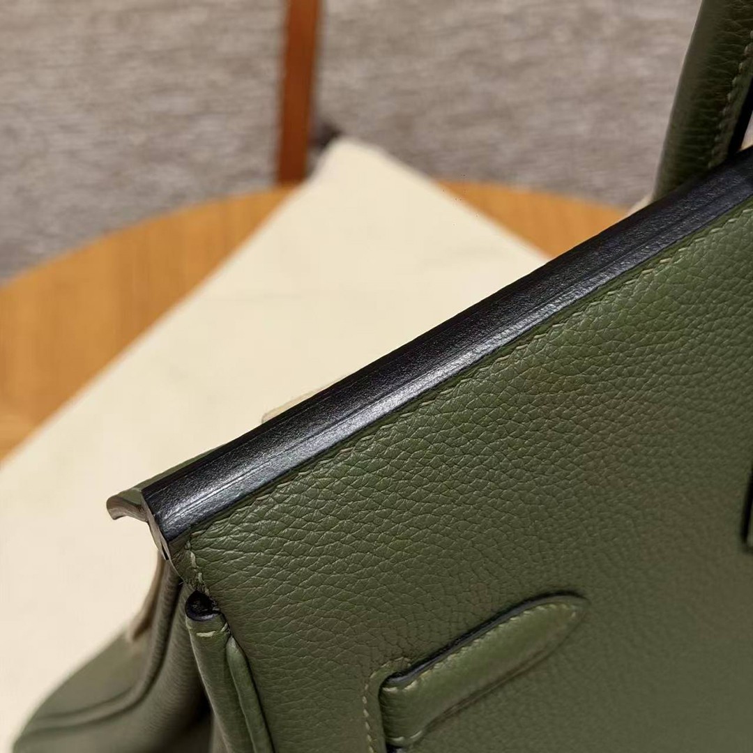 Hermes Birkin 25 Bag Handmade In Togo Calfskin Leather Gold Hardware 61 Olive Green - Image 7
