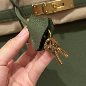 Hermes Birkin 25 Bag Handmade In Togo Calfskin Leather Gold Hardware 61 Olive Green - Image 6