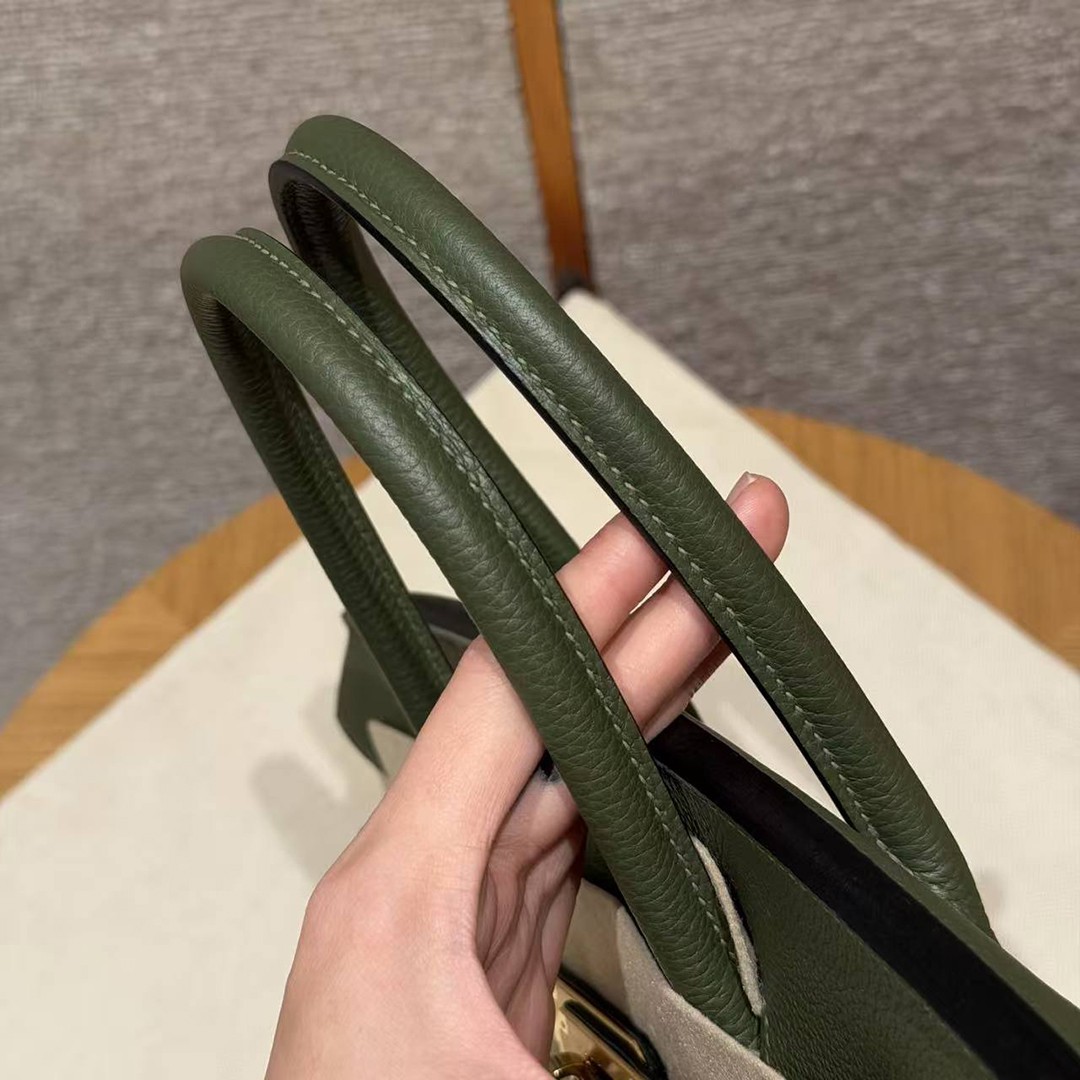 Hermes Birkin 25 Bag Handmade In Togo Calfskin Leather Gold Hardware 61 Olive Green - Image 3