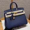 Hermès Birkin 25 Bag Handmade In Togo Calfskin Leather Gold Hardware 73 Blue Saphir