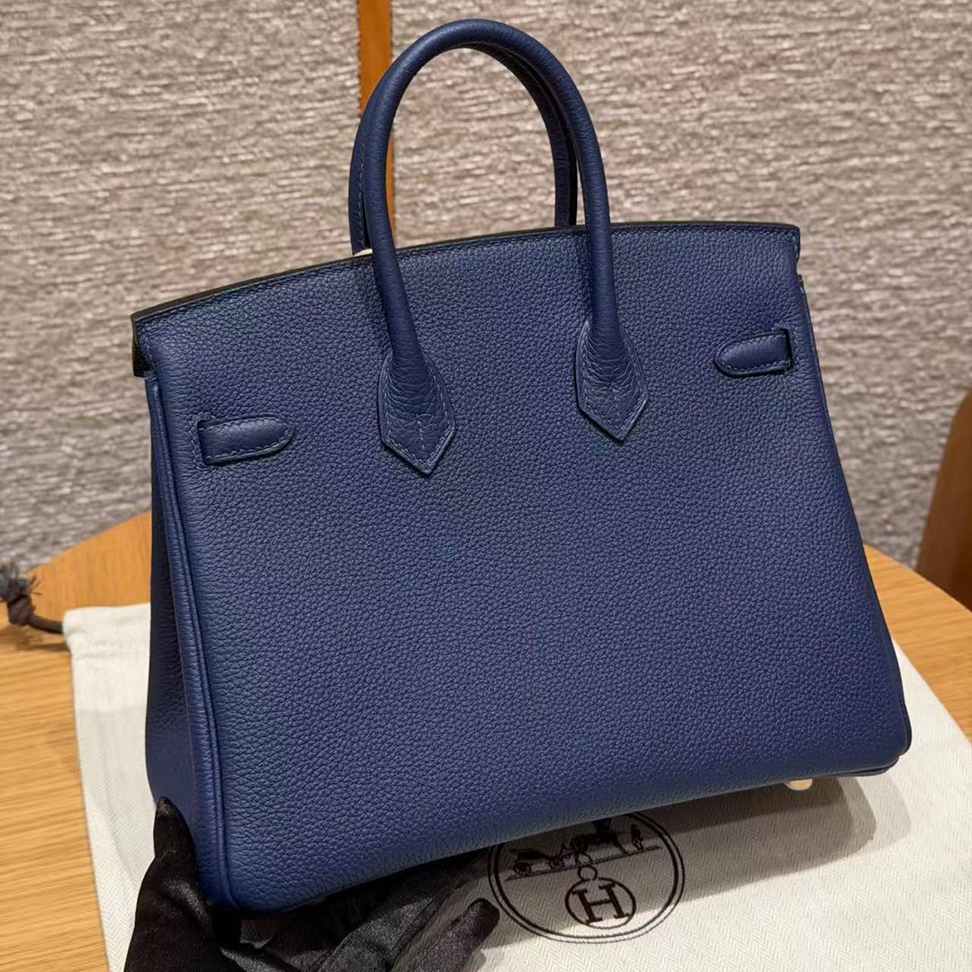 Hermès Birkin 25 Bag Handmade In Togo Calfskin Leather Gold Hardware 73 Blue Saphir - Image 17