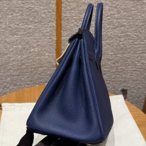 Hermès Birkin 25 Bag Handmade In Togo Calfskin Leather Gold Hardware 73 Blue Saphir - Image 16