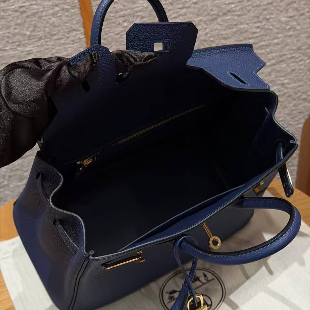 Hermès Birkin 25 Bag Handmade In Togo Calfskin Leather Gold Hardware 73 Blue Saphir - Image 14