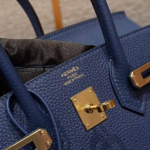 Hermès Birkin 25 Bag Handmade In Togo Calfskin Leather Gold Hardware 73 Blue Saphir - Image 13