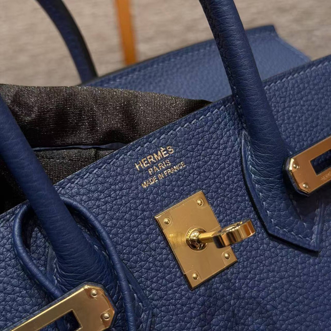 Hermès Birkin 25 Bag Handmade In Togo Calfskin Leather Gold Hardware 73 Blue Saphir - Image 13