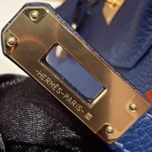 Hermès Birkin 25 Bag Handmade In Togo Calfskin Leather Gold Hardware 73 Blue Saphir - Image 12