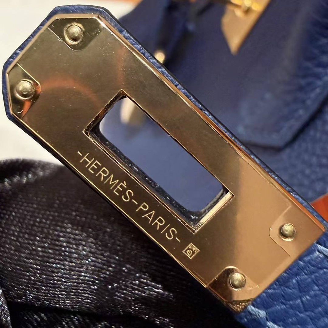 Hermès Birkin 25 Bag Handmade In Togo Calfskin Leather Gold Hardware 73 Blue Saphir - Image 12
