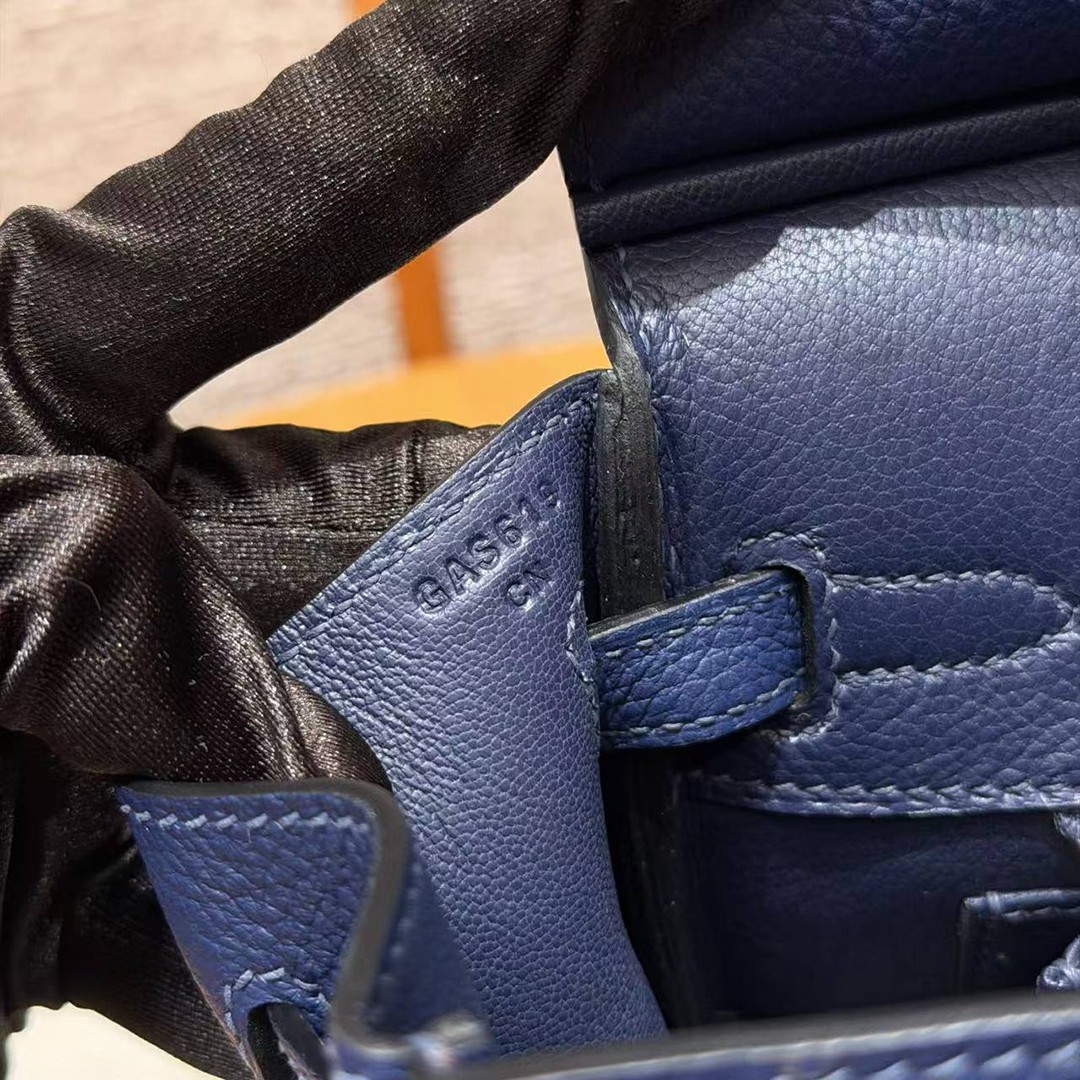 Hermès Birkin 25 Bag Handmade In Togo Calfskin Leather Gold Hardware 73 Blue Saphir - Image 11
