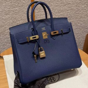 Hermès Birkin 25 Bag Handmade In Togo Calfskin Leather Gold Hardware 73 Blue Saphir - Image 10