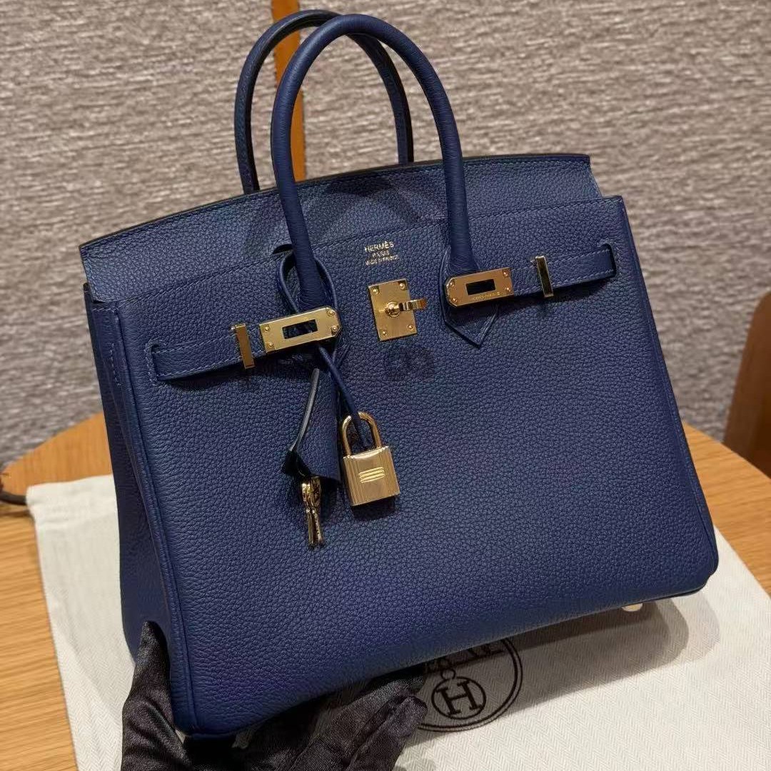 Hermès Birkin 25 Bag Handmade In Togo Calfskin Leather Gold Hardware 73 Blue Saphir - Image 10