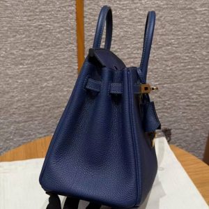 Hermès Birkin 25 Bag Handmade In Togo Calfskin Leather Gold Hardware 73 Blue Saphir - Image 9