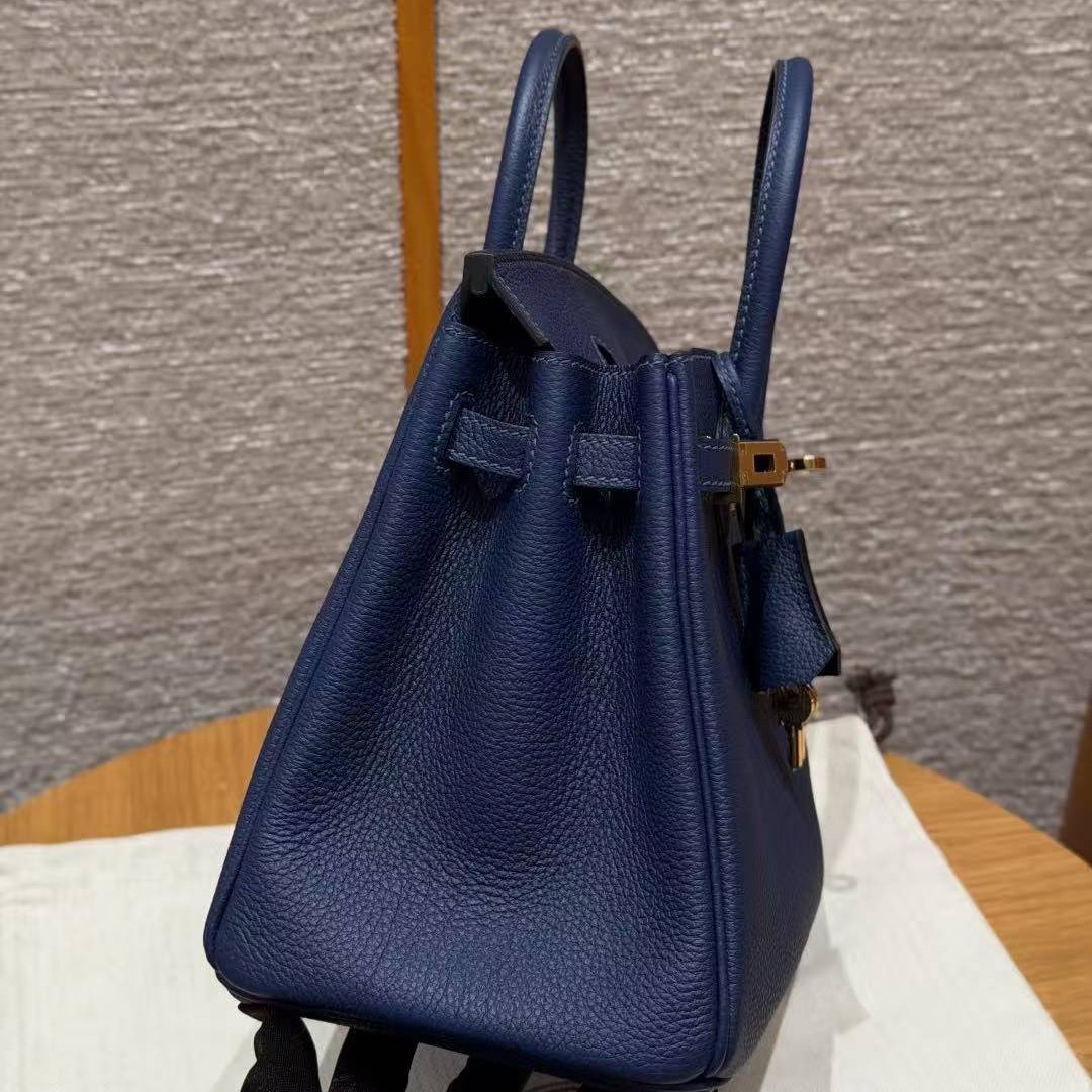 Hermès Birkin 25 Bag Handmade In Togo Calfskin Leather Gold Hardware 73 Blue Saphir - Image 9