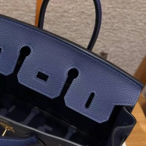 Hermès Birkin 25 Bag Handmade In Togo Calfskin Leather Gold Hardware 73 Blue Saphir - Image 7