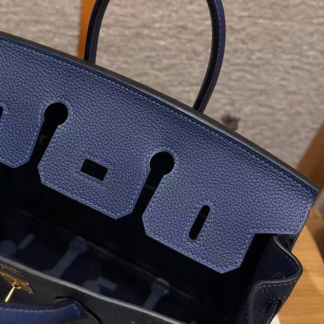 Hermès Birkin 25 Bag Handmade In Togo Calfskin Leather Gold Hardware 73 Blue Saphir - Image 7