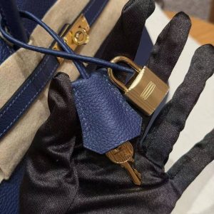Hermès Birkin 25 Bag Handmade In Togo Calfskin Leather Gold Hardware 73 Blue Saphir - Image 6